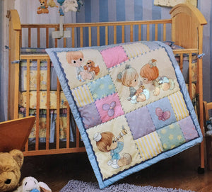 Vintage 6 PC Precious Moments PRECIOUS FRIENDS Boys & Girls Baby Crib Bedding Set, Musical Mobile & Wall Decals Nursery Collection 2002 Rare