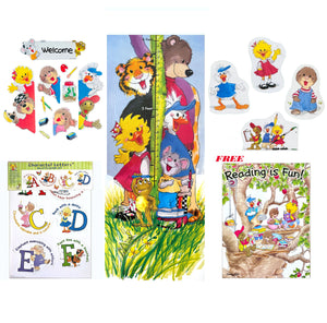Suzy's Zoo Classroom Teacher Complete Wall Decor Set - Welcome Go Arounds Characters Growth Chart Alphabet Letters & Reading Poster