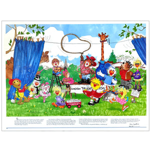Rare Collectible Suzy's Zoo 'Talent Show' Poster Drawing Large Wall Art Print Vintage 1990 18" x 24"