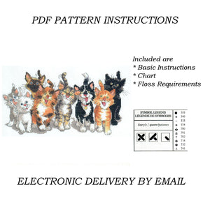 Kit de point de croix compté ou instructions de diagramme de modèle PDF du nouveau zoo de Suzy Kitty Cats Tails of Duckport 14" x 8" Janlynn Vintage 1999