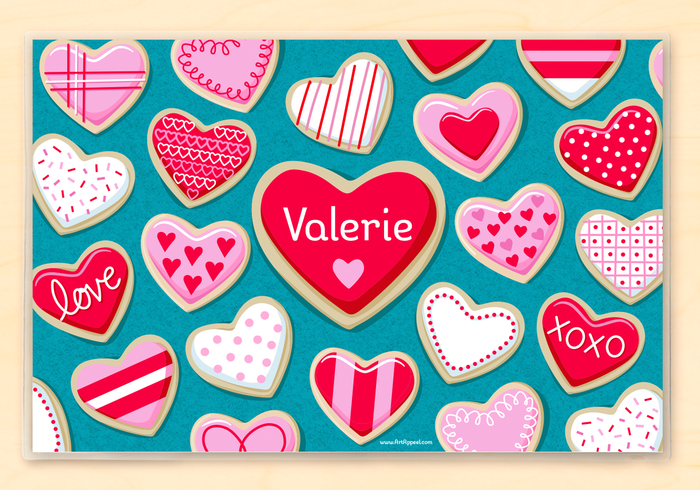 Valentine Cookies Personalized Kids Placemat 18" x 12" with Alphabet - Custom USA