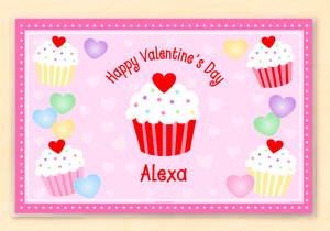Valentine's Day Cupcakes Personalized Kids Placemat 18" x 12" with Alphabet - Custom USA