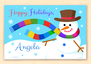 Windy Snowman Winter Christmas Personalized Kids Placemat 18" x 12" with Alphabet - Custom USA
