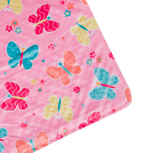 Pink Butterfly Baby Crib Blanket Plush Velour Minky 28" x 39"