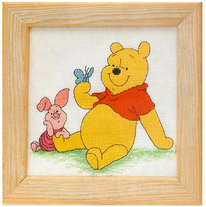 Instrucciones y patrones en PDF para punto de cruz de Disney Winnie The Pooh, el oso Piglet y la mariposa