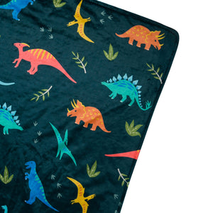 Couverture en peluche velours Minky pour berceau ou tout-petit à motif dinosaure bleu foncé