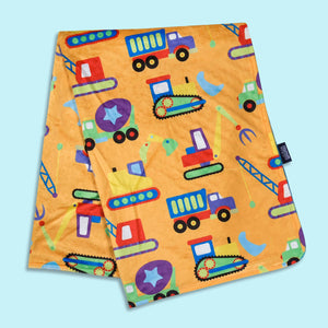 Yellow Blue Construction Trucks & Equipment Baby Crib Blanket Plush Velour Minky 28" x 39"