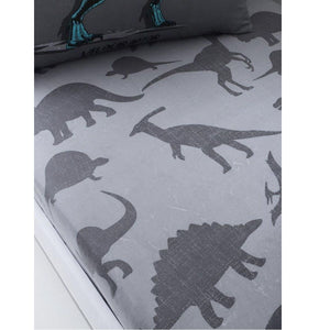 Juego de cama o sábana con edredón o funda de almohada para niños con dinosaurios prehistóricos en color gris