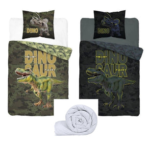 Juego de funda de edredón/edredón doble T-Rex de The Lost Dinosaur Planet, ropa de cama de algodón que brilla en la oscuridad, juego de cama con inserto verde camuflaje o combinado