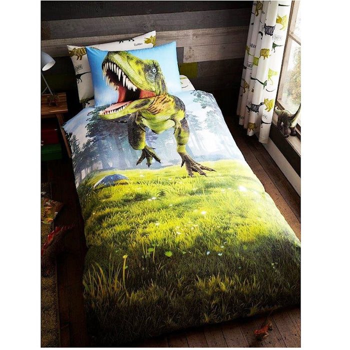 Photo Real 3D T-Rex Running from Forest Dinosaur Bedding Twin Duvet / Comforter Cover Set or Bed Set