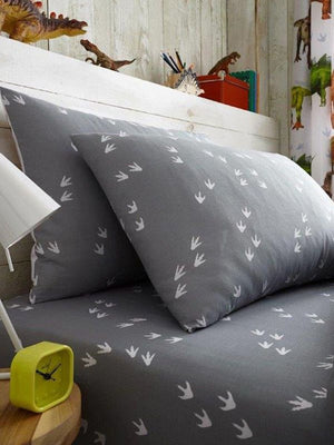 Prehistoric Dinosaurs or Footprints Twin or Full Kids 2-Piece Fitted Bed Sheet & Pillowcase Set