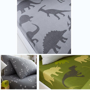 Prehistoric Dinosaurs or Footprints Twin or Full Kids 2-Piece Fitted Bed Sheet & Pillowcase Set