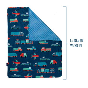 Véhicules de transport Couverture de berceau pour bébé bleu foncé Peluche Velours Minky Trains Avions Camions 28" x 39"