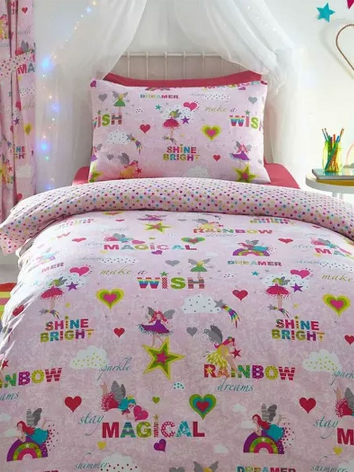 Pink Rainbow Dreams Stay Magical Fairies Girl Bedding Fairy Twin Duvet Comforter Cover Set