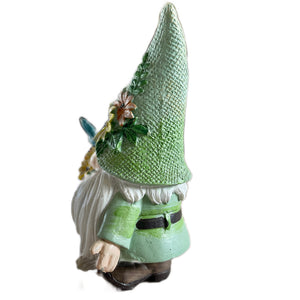 Green Resin Spring / Summer Garden Gnome With Flower Pot & Butterflies 5" Figurine Statue Tier Tray Decoration Gift