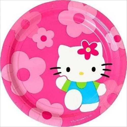 Vintage Hello Kitty Pink Flower Fun Pink Large 9" Dinner Party Paper Plates 8 CT