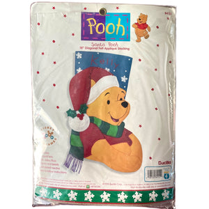 Disney Winnie The Pooh Santa Hat 18" Felt Stocking Kit with Sequins, Beads, Embroidery Vintage Rare Personalized DIY Craft