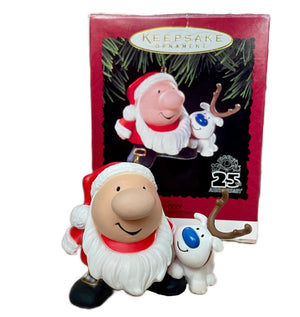 Christmas Ornament Ziggy Santa & Fuzz Reindeer Hallmark Keepsake 25th Anniversary 1996 Vintage Collectible