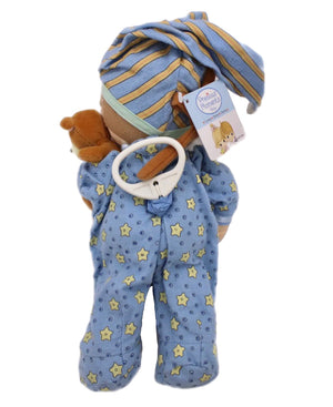 Vintage NEW RARE Precious Moments Large Baby Boy Plush Doll Pull Down String Musical Crib / Stroller Soft Stuffed Toy with Bear Pal 13" Collectible