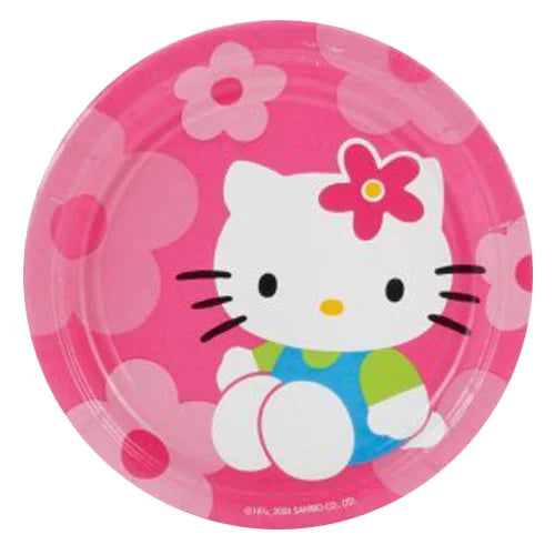Vintage Hello Kitty Pink Flower Fun Pink Small 7" Dessert Party Paper Plates 8 CT