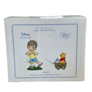 Vintage Precious Moments Disney Winnie The Pooh & Christopher Robin Birthday Wagon Train Ride Parade Collectible Figurine 2-Piece Set - Baby's 1st Year Gift