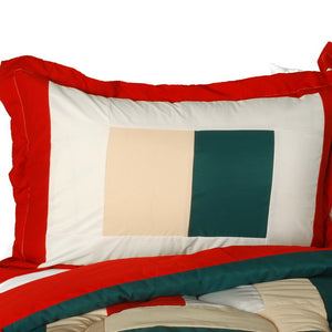 Red Green Peach & White Colorblock Geometric Patchwork Teen Boy Bedding Full/Queen Modern Comforter Set