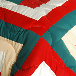 Red Green Peach & White Colorblock Geometric Patchwork Teen Boy Bedding Full/Queen Modern Comforter Set