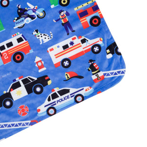 Rescue Heroes Police Fire Trucks Ambulance Blue Baby Crib or Toddler Blanket Plush Velour Minky Throw