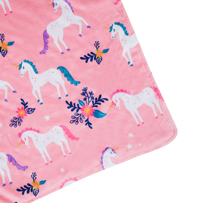 Manta de felpa de terciopelo y minky para cuna o niño pequeño, color rosa unicornio para bebé niña