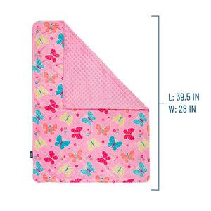 Manta de cuna de bebé de terciopelo Minky de 28" x 39" con diseño de mariposa rosa