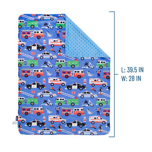 Rescue Heroes Police Fire Trucks Ambulance Blue Baby Crib or Toddler Blanket Plush Velour Minky Throw