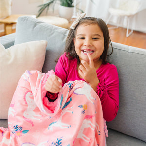 Manta de felpa de terciopelo y minky para cuna o niño pequeño, color rosa unicornio para bebé niña