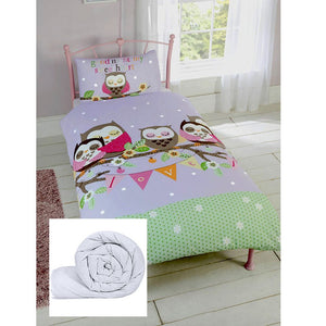 Love Sleeping Owls Lavender Twin Girl Bedding Duvet / Comforter Cover Set