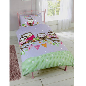 Love Sleeping Owls Lavender Twin Girl Bedding Duvet / Comforter Cover Set