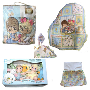 Vintage 5-Piece Precious Moments PRECIOUS PALS Children Baby Crib Bedding Set & Musical Mobile Nursery Collection - Boy Girl Unisex Mint Green Rare 2006