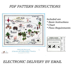 Vintage Rare Classic Winnie The Pooh Bear DS22 or P5 100 Akerwood Counted Cross Stitch PDF Design Chart Pattern Instructions 100 Acre Woods Map