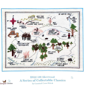 Vintage Classic Winnie The Pooh Bear DS22 100 Akerwood Counted Cross Stitch PDF Design Chart Pattern Instructions 100 Acre Woods Map