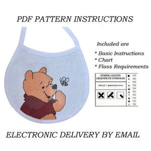 Kit de punto de cruz contado con un babero, diseño de oso y abeja de Walt Disney Winnie The Pooh, regalo de recuerdo para bebé o gráfico de patrón en PDF con instrucciones 1132-21