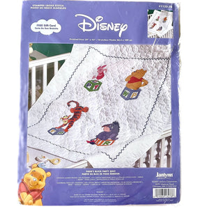 Vintage New Disney Winnie The Pooh Counted Cross Stitch Quilt Kit or PDF Pattern Instructions Block Party Keepsake Baby Nursery Crib Blanket 34" x 43" Pooh Piglet Tigger Eeyore Playing