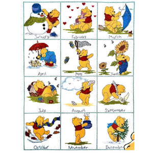 Kit de punto de cruz contado o gráfico en PDF con instrucciones y patrón del calendario de Winnie the Pooh de Walt Disney, año, meses y estaciones, nuevo y antiguo Debbie Minton H12