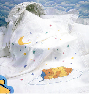 Vintage Disney Winnie The Pooh Sweet Dreams Stars & Moon Counted Cross Stitch Pattern Chart Instructions - Sleeping Snoozing Keepsake Cotton Baby Afghan Blanket