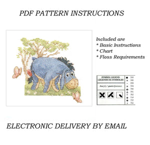 Disney Winnie The Pooh Donkey Eeyore with Butterflies Watercolor Counted Cross Stitch Kit or PDF Chart Pattern Instructions by DMC 5 1/2" x 4 1/2"