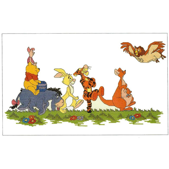 Walt Disney Winnie The Pooh 'On Parade' Counted Cross Stitch Kit H18 by Debbie Minton Designer Stitches Vintage 1999 Eight Friends / Characters Marching in a Row