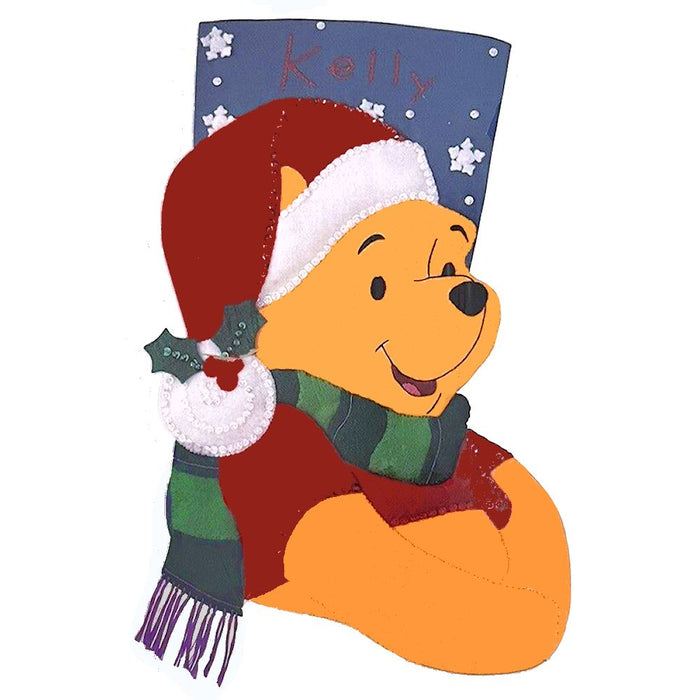 Disney Winnie The Pooh Santa Hat 18" Felt Stocking Kit with Sequins, Beads, Embroidery Vintage Rare Personalized DIY Craft