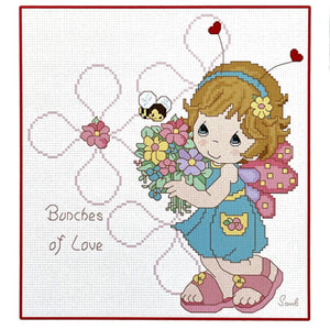 Precious Moments Cross Stitch Butterfly Girl with Flowers Bunches of Love PDF Pattern Chart Instructions Wiggles and Giggles Hug'n Cuddle Bugs 2012