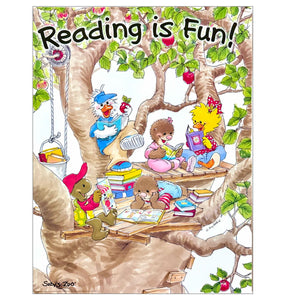 Vintage Rare Suzy's Zoo Poster Reading is Fun! Wall Door Window Poster 17" x 22" School Classroom Student Teacher Product