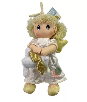 Vintage New Precious Moments Musical Angel Girl Plush Toy Doll With Lamb Pull Down String Crib / Stroller Toy Pal Large 12" Rare 2003 Collectible Baby Shower Gift