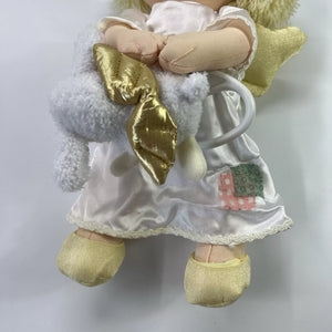 Vintage New Precious Moments Musical Angel Girl Plush Toy Doll With Lamb Pull Down String Crib / Stroller Toy Pal Large 12" Rare 2003 Collectible Baby Shower Gift