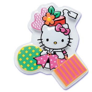 New Vintage Hello Kitty Cake Topper Party Pop Top Shopping Diva Plastic Decor Deco-Plac 4 3/4" x 5" Clear Background