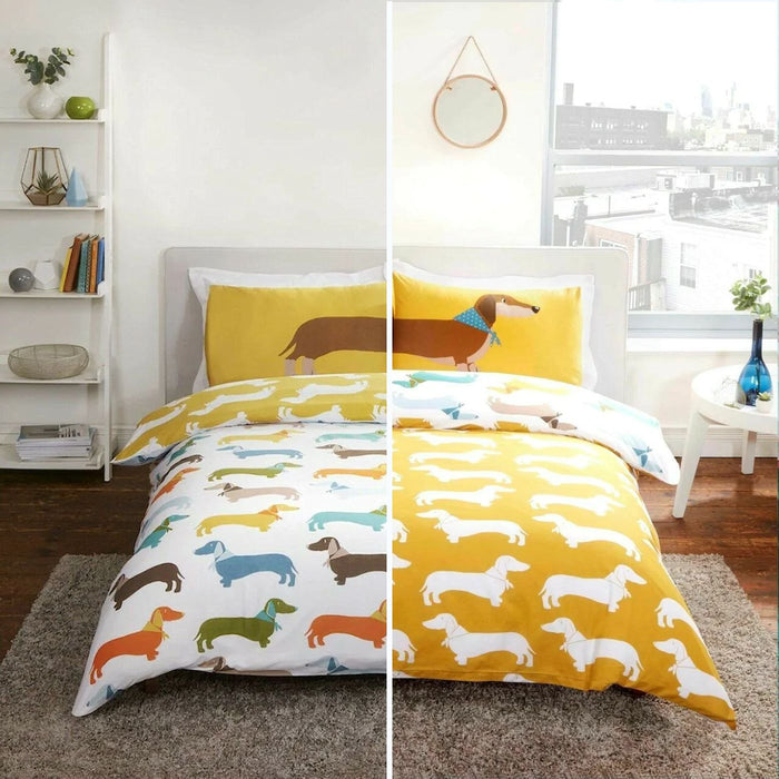 Dachshund Sausage Dog Reversible Dog Print Bedding Twin Full Queen Duvet Cover / Comforter Cover Set